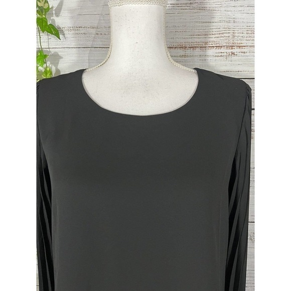 Laurie Felt Blouse Extra Small Black Sheer Pleated Sleeves Cocktail Evening Slim - Picture 2 of 13